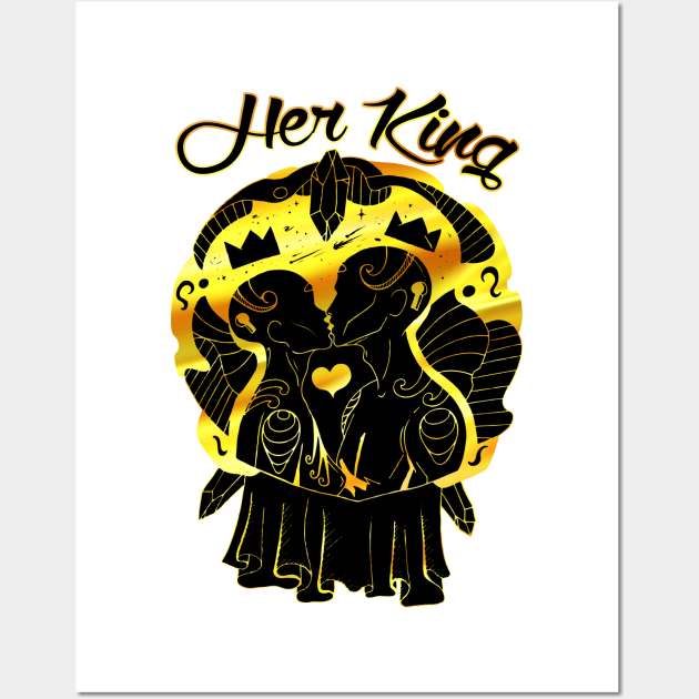 Black Gold Lovers Kiss - Her King Wall Art by kenallouis